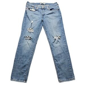 Levi's Boyfriend Jeans Womens 28 Blue Denim Distressed Red Tab Straight Leg